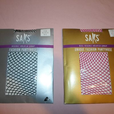 New ! Lot Saks Fashion Lycra *Fish Net Panty Hose* *Medium-Large* M-L Pink Black